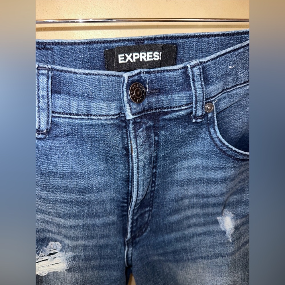 Express Distressed Stretch Ankle High Rise Jeans Women's 4R  Blue Denim Perfect - Picture 4 of 7